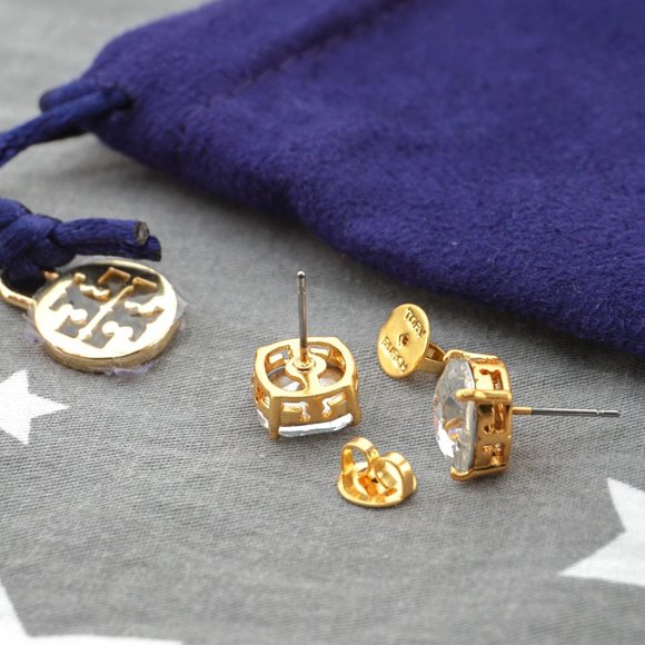 SALE: Tory Burch Set Swarovski Crystal Stud Earrings Cubic Zirconia BRAND NEW - Picture 5 of 7